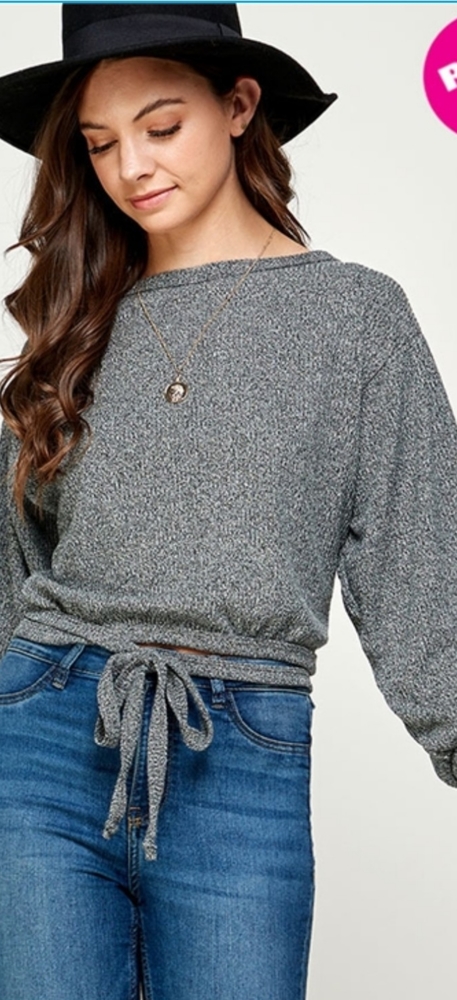NWT Gray Backless Top with Tie Around Waste